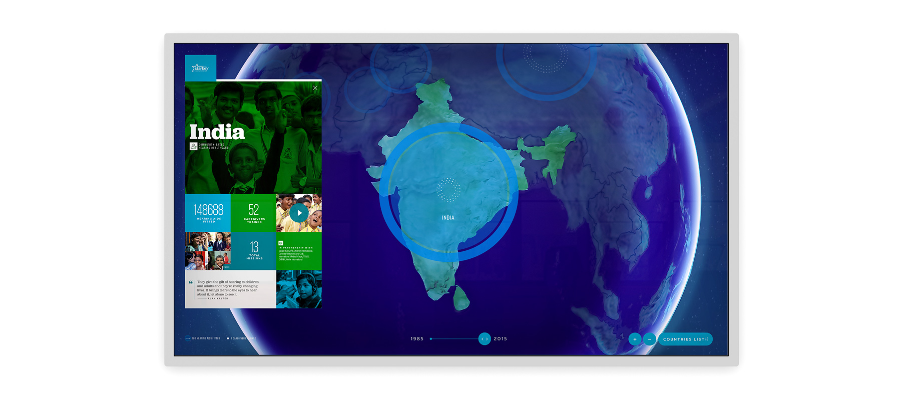 starkey hearing foundation interactive globe display data visualization